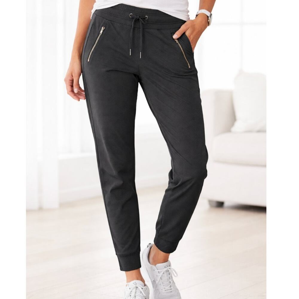 Athleta Trekkie Jogger Pants Textured Black Size 8 Relaxed Travel Athleisure
